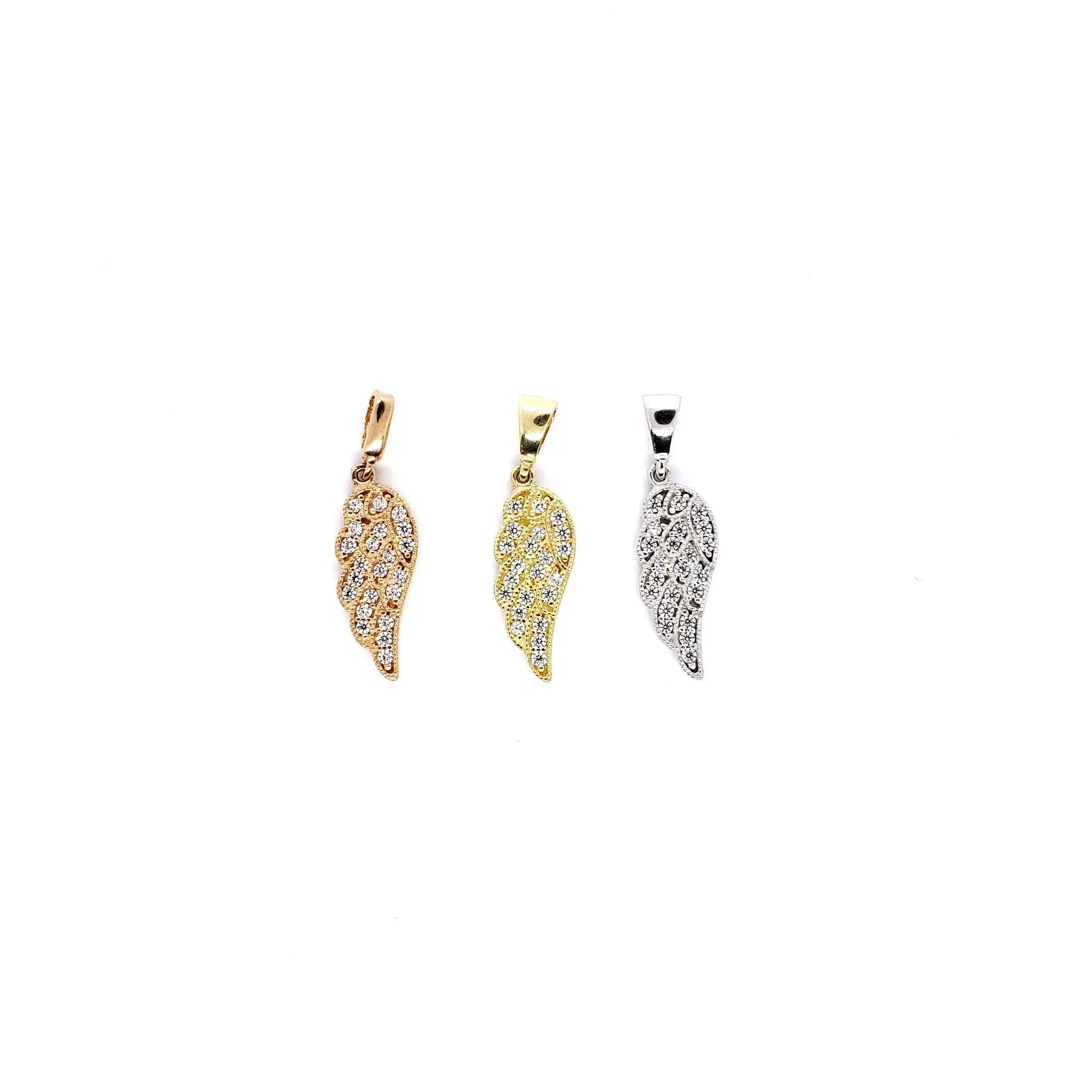 10k Gold Angel Wing with CZ Pendant