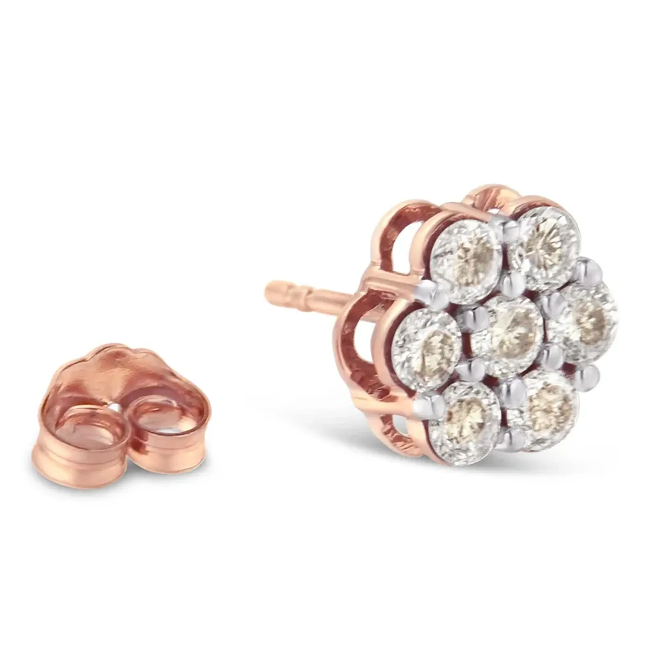 10K Rose Gold Diamond Floral Stud Earrings (1 cttw, J-K Color, I1-I2 Clarity)