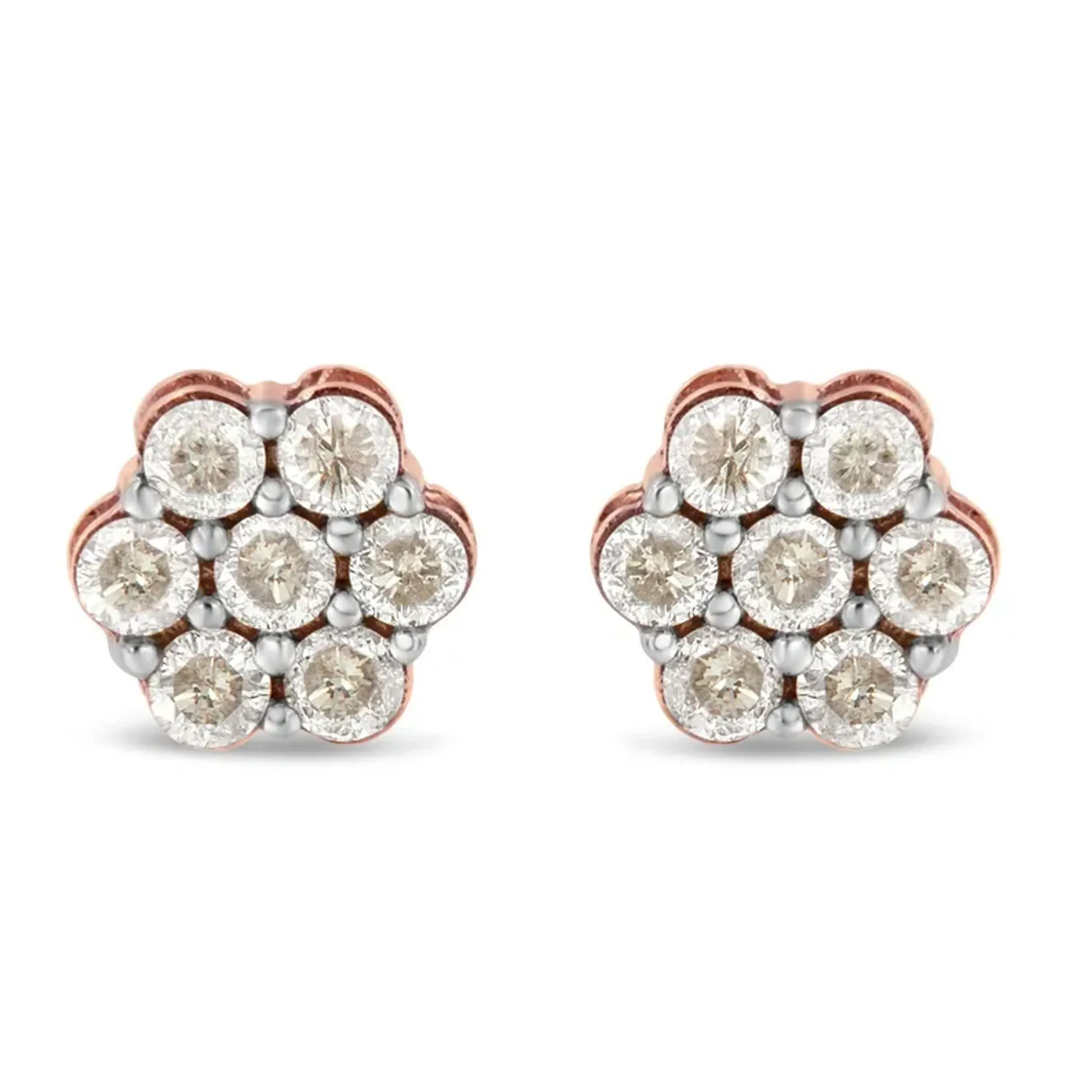 10K Rose Gold Diamond Floral Stud Earrings (1 cttw, J-K Color, I1-I2 Clarity)