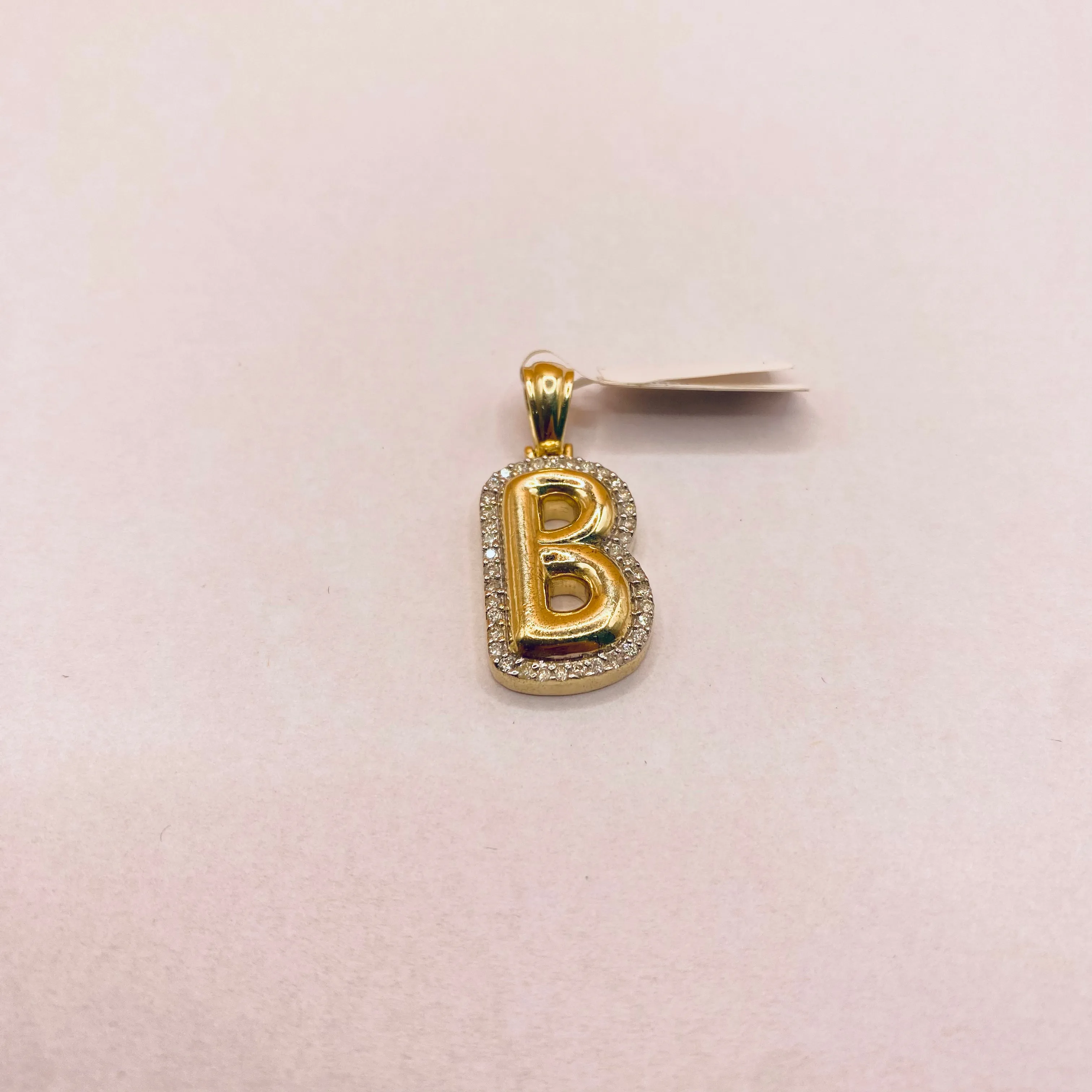 10K Yellow Gold Diamond Letter B Pendant / 5gr