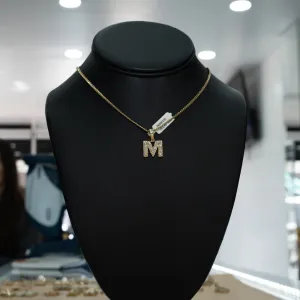 10K Yellow Gold Letter M Pendant With Diamond 0.33Ct / 2.4gr