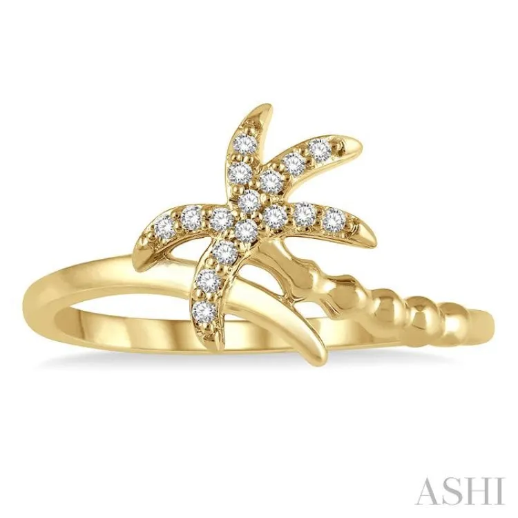 1/10 ctw Palm Tree Round Cut Diamond Petite Fashion Ring in 10K Yellow Gold