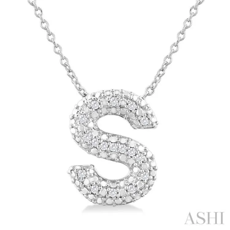 1/20 Ctw Bubble Accent Initial 'S' Round Cut Diamond Fashion Pendant With Chain in Sterling Silver