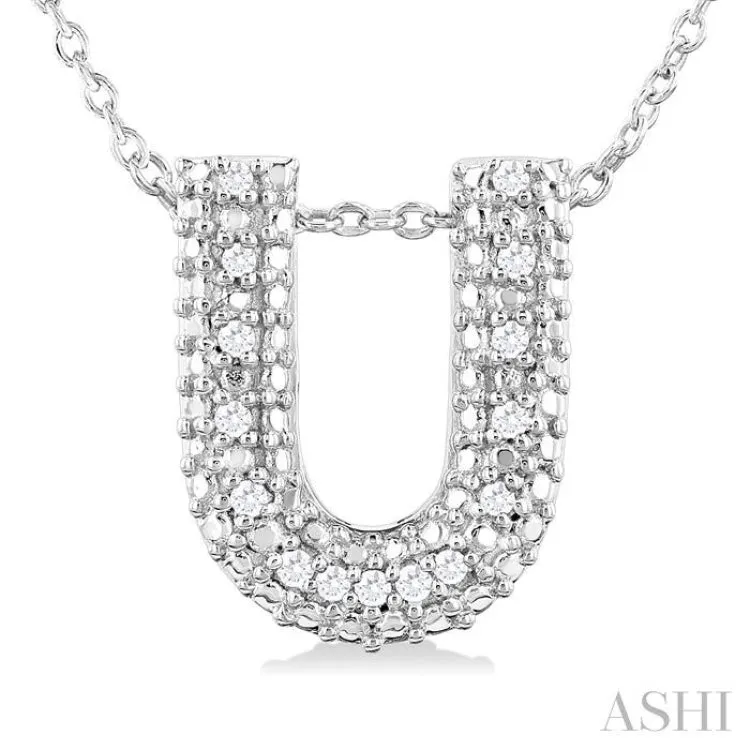 1/20 Ctw Bubble Accent Initial 'U' Round Cut Diamond Fashion Pendant With Chain in Sterling Silver