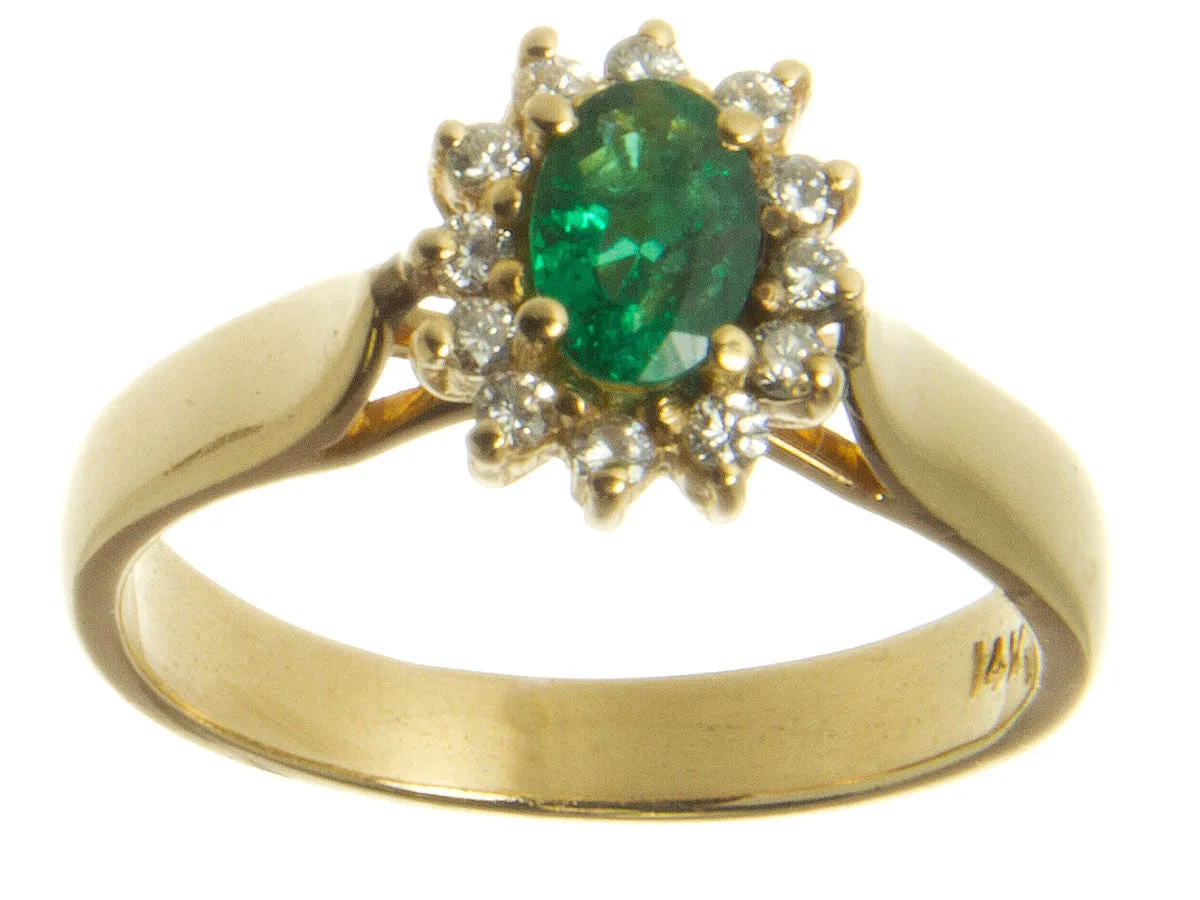 14K Emerald & Diamond Ring