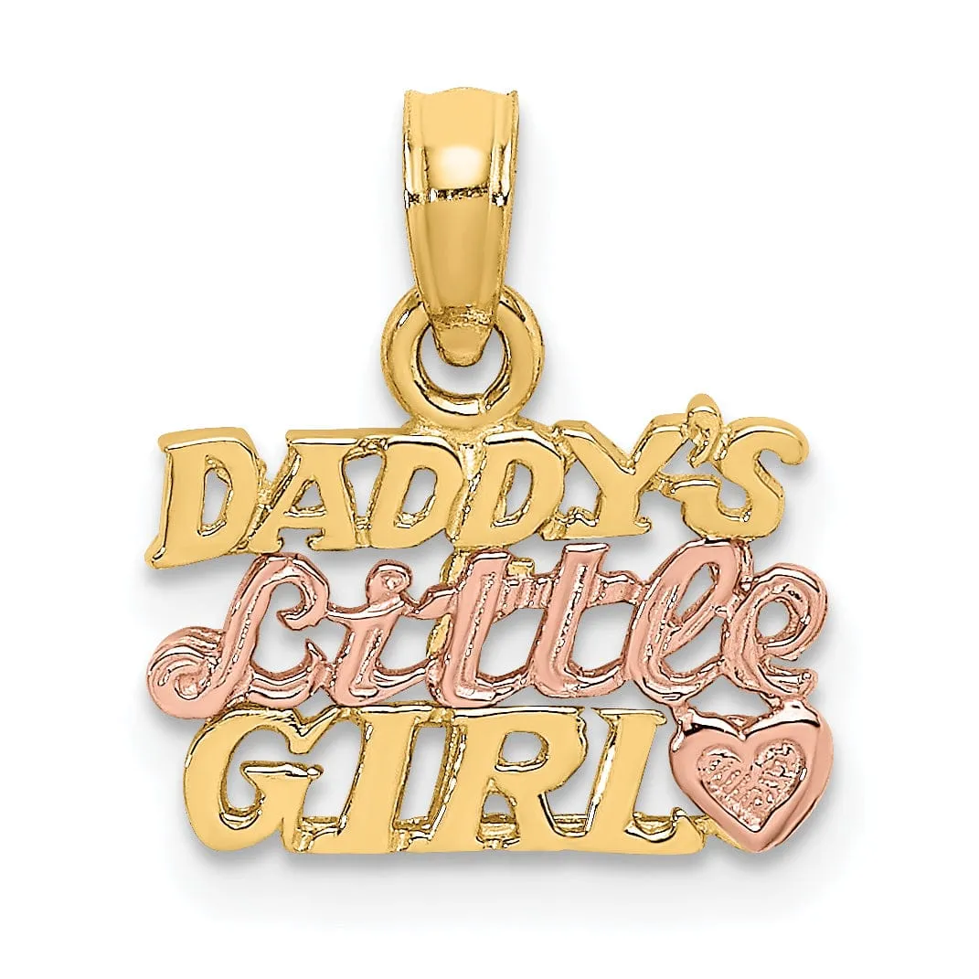 14k Two-Tone Gold Textured Polished Finish DADDY'S LITTLE GIRL with Heart Design Charm Pendant