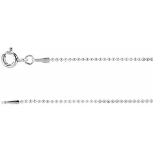 14K White Gold 1 mm Hollow Bead 18" Chain