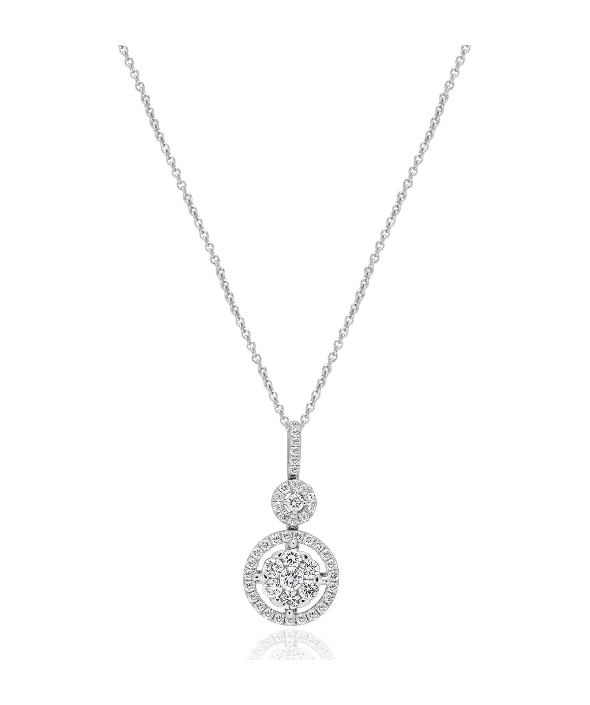 14K White Gold Diamond Cluster Drop Pendant Necklace