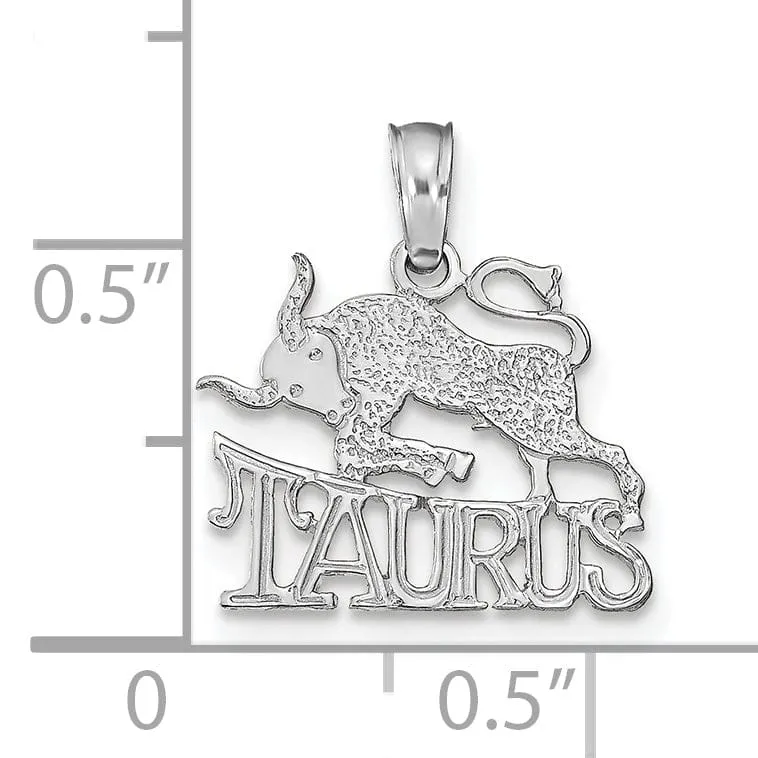 14K White Gold Polished Textured Finish Zodiac TAURUS Charm Pendant