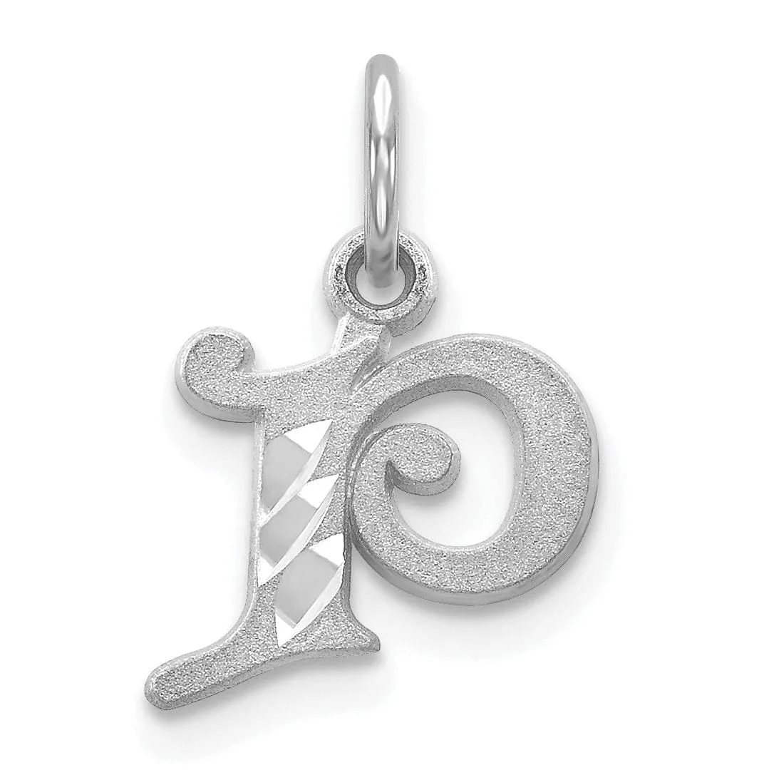 14k White Gold  Small Script Design Letter P Initial Charm Pendant