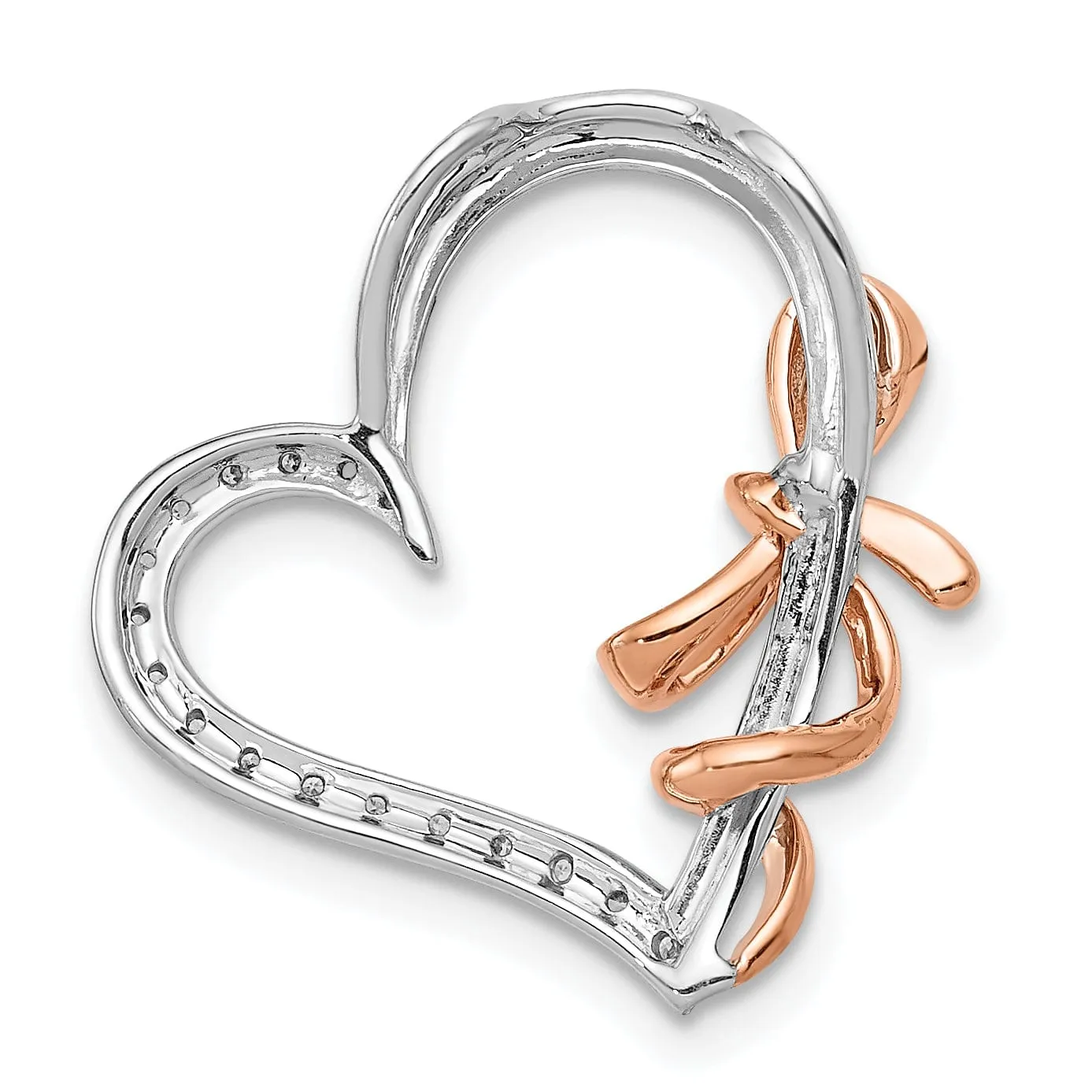 14k White, Rose Gold Closed Back Polished Finish 0.06-CT Diamond Polished Heart with Fancy Bow Design Chain Slide Pendant will not fit on Omega Chain