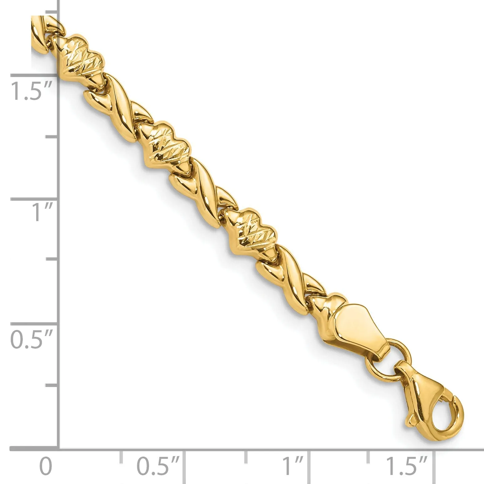 14k yellow gold bracelet X and Heart Design. 7-inch