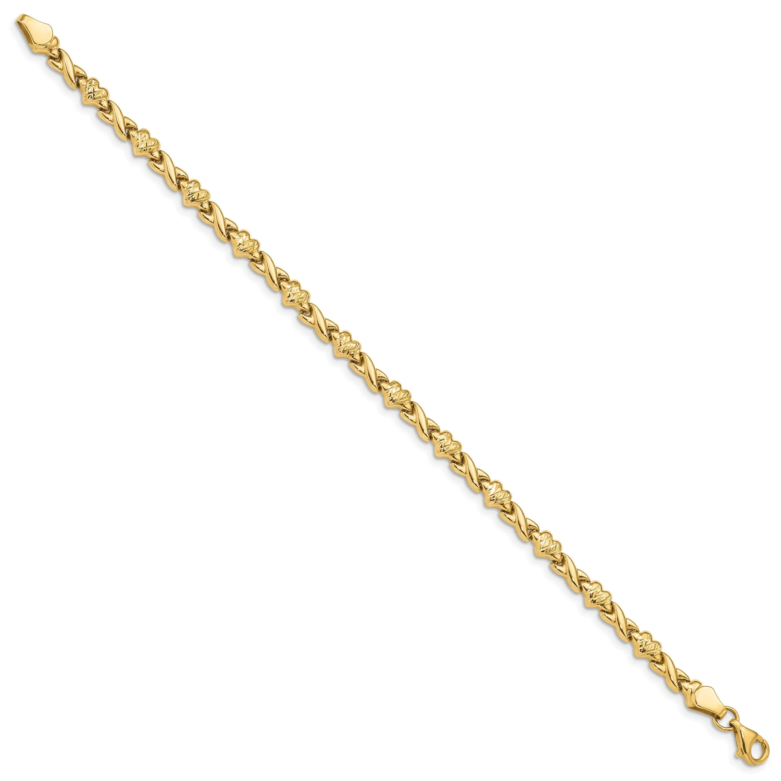 14k yellow gold bracelet X and Heart Design. 7-inch