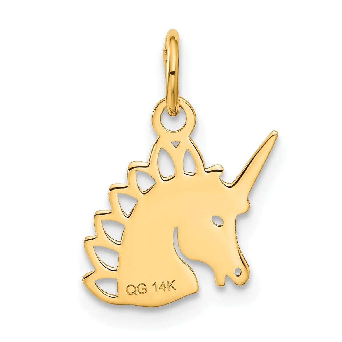 14k Yellow Gold Brushed D.C Unicorn Head Charm Pendant