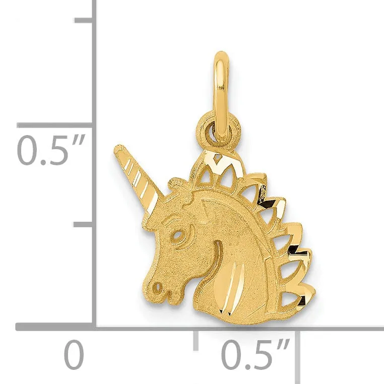 14k Yellow Gold Brushed D.C Unicorn Head Charm Pendant