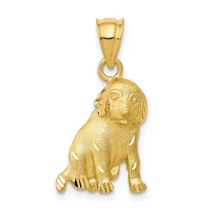 14k Yellow Gold Diamond Cut Brushed Finish Solid Dog Charm Pendant