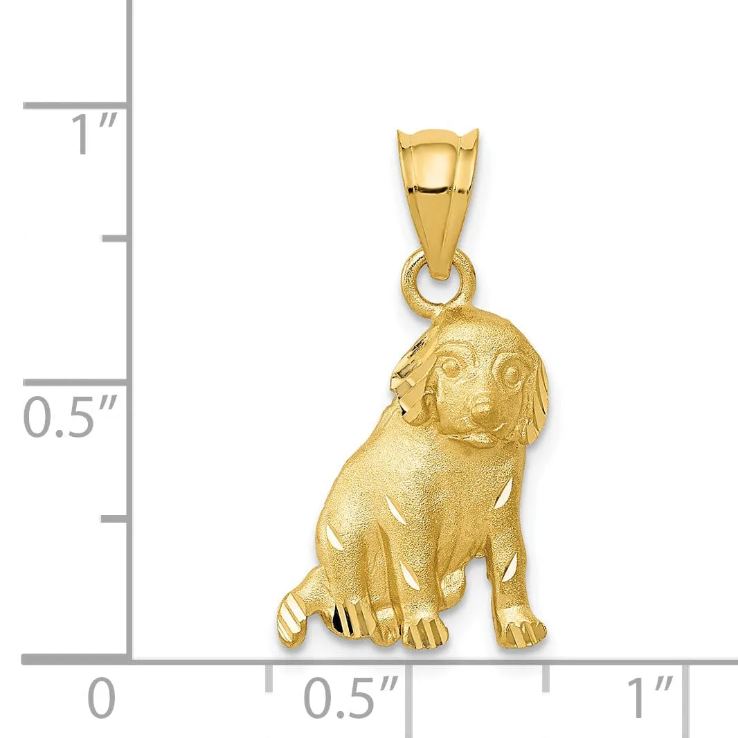 14k Yellow Gold Diamond Cut Brushed Finish Solid Dog Charm Pendant