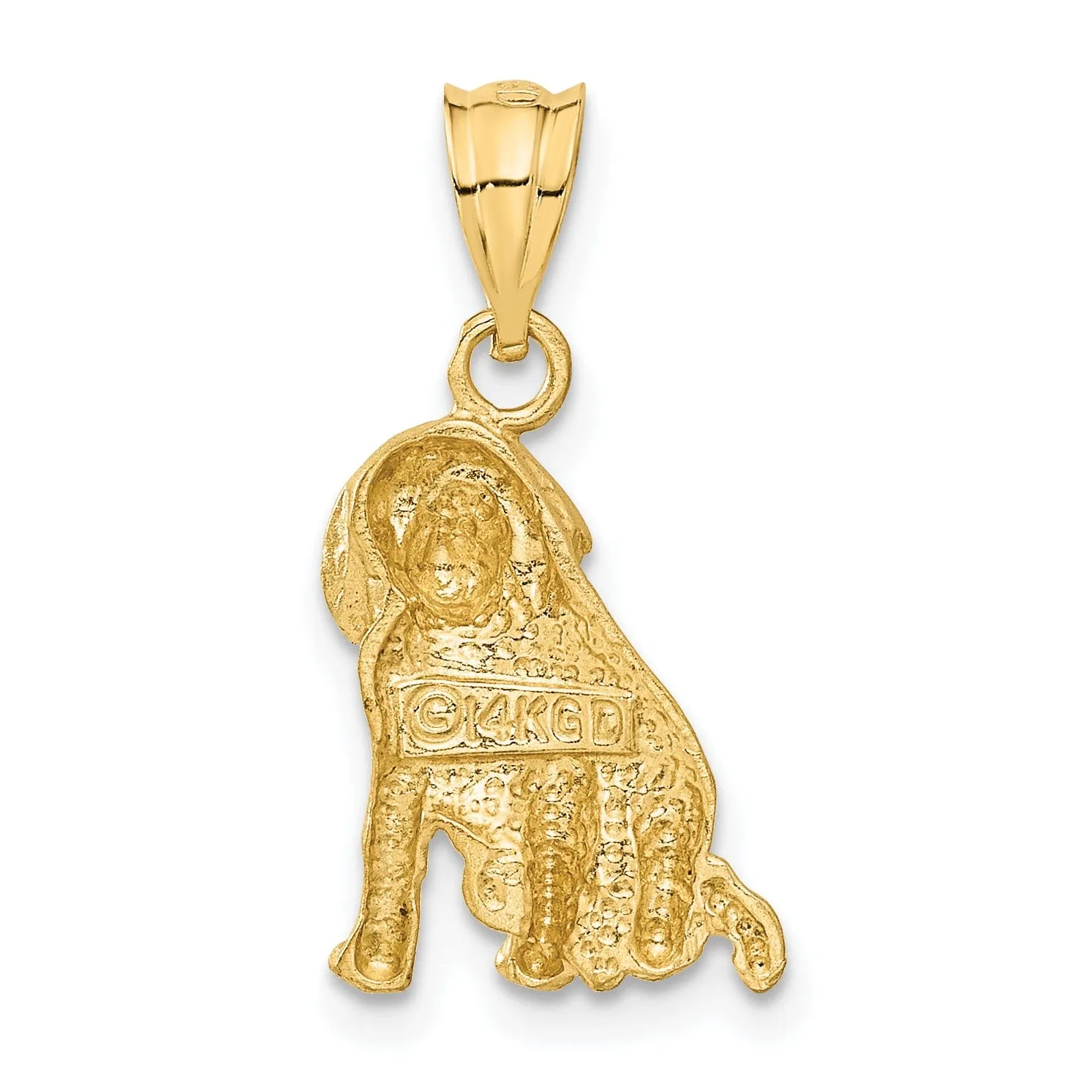 14k Yellow Gold Diamond Cut Brushed Finish Solid Dog Charm Pendant