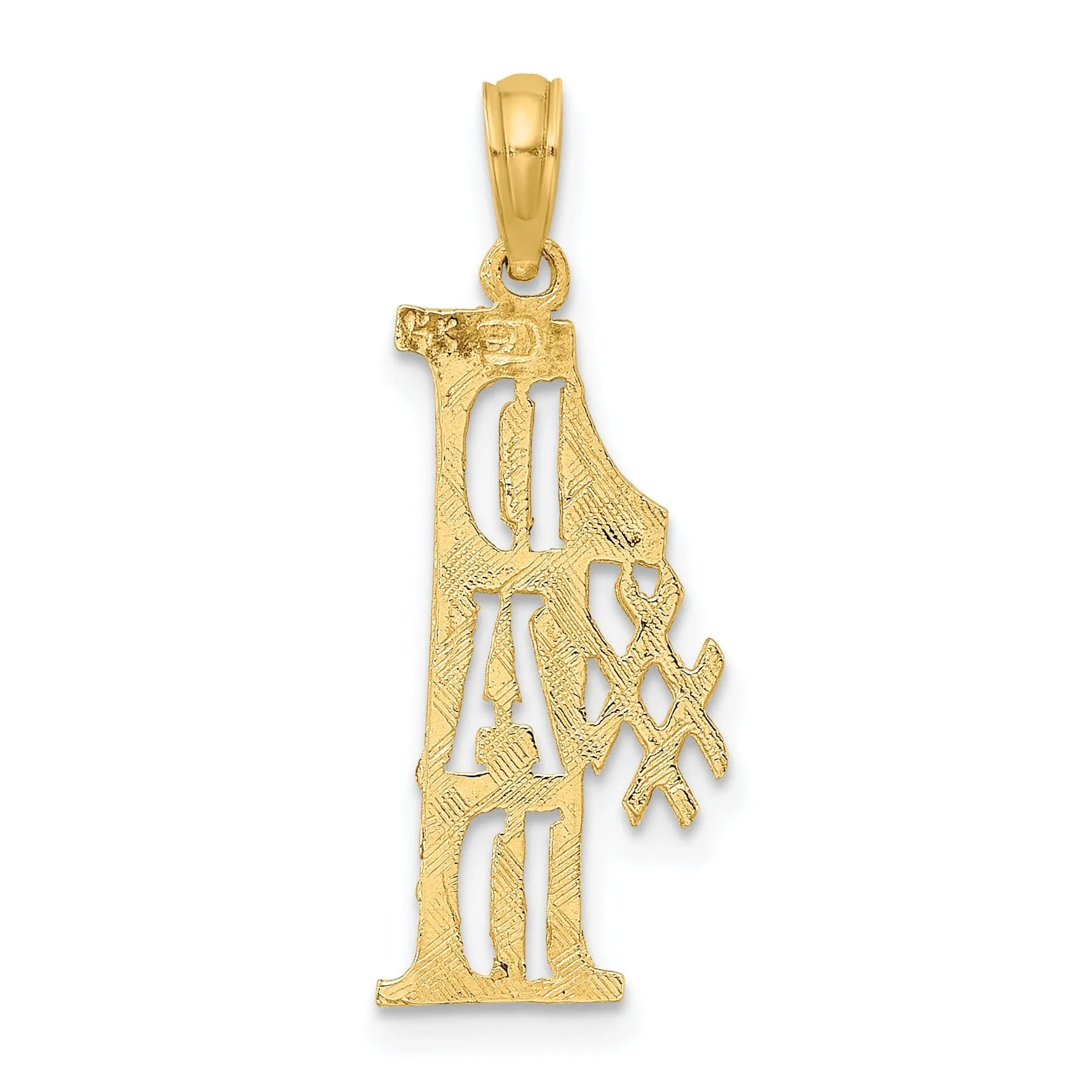 14k Yellow Gold Flat Back Polished Finish Script #1 DAD Cut Out Vertical Design Charm Pendant