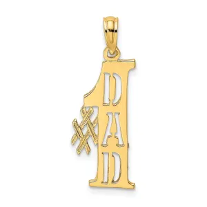 14k Yellow Gold Flat Back Polished Finish Script #1 DAD Cut Out Vertical Design Charm Pendant