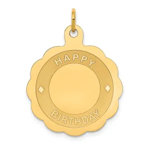 14k Yellow Gold Flat Back Solid Polished Laser Finish HAPPY BIRTHDAY Disc Shape Design Charm Pendant