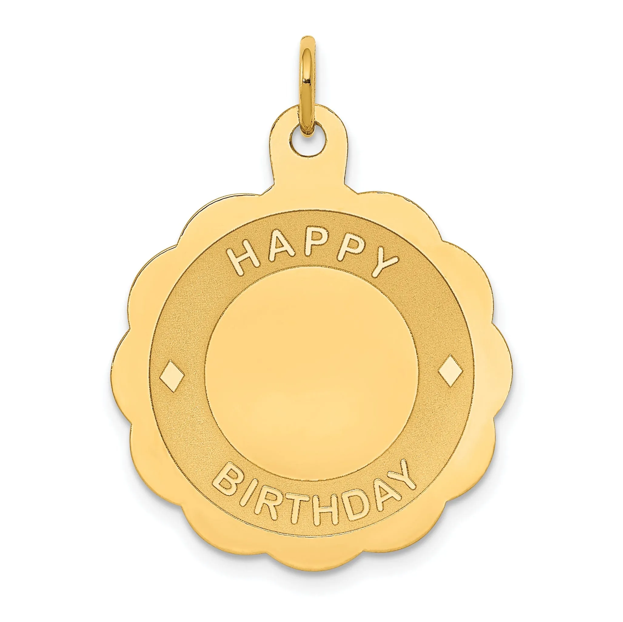 14k Yellow Gold Flat Back Solid Polished Laser Finish HAPPY BIRTHDAY Disc Shape Design Charm Pendant