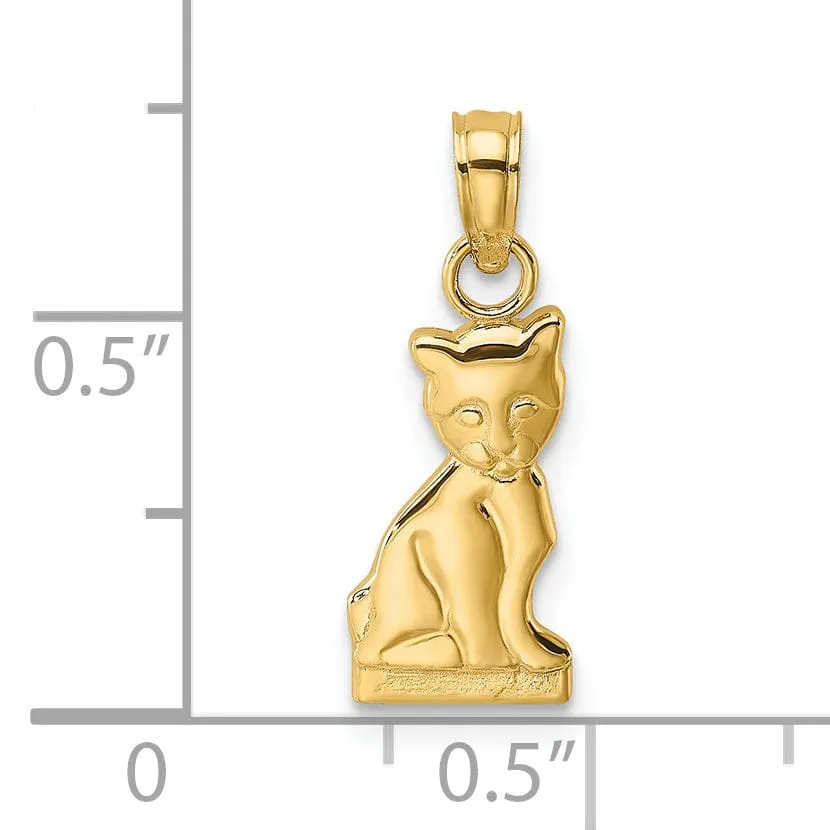 14K Yellow Gold Mini Polished Finish Sitting Cat Charm Pendant