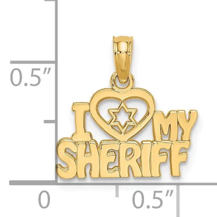 14k Yellow Gold Open Back Polished Finish I HEART MY SHERIFF Charm Pendant