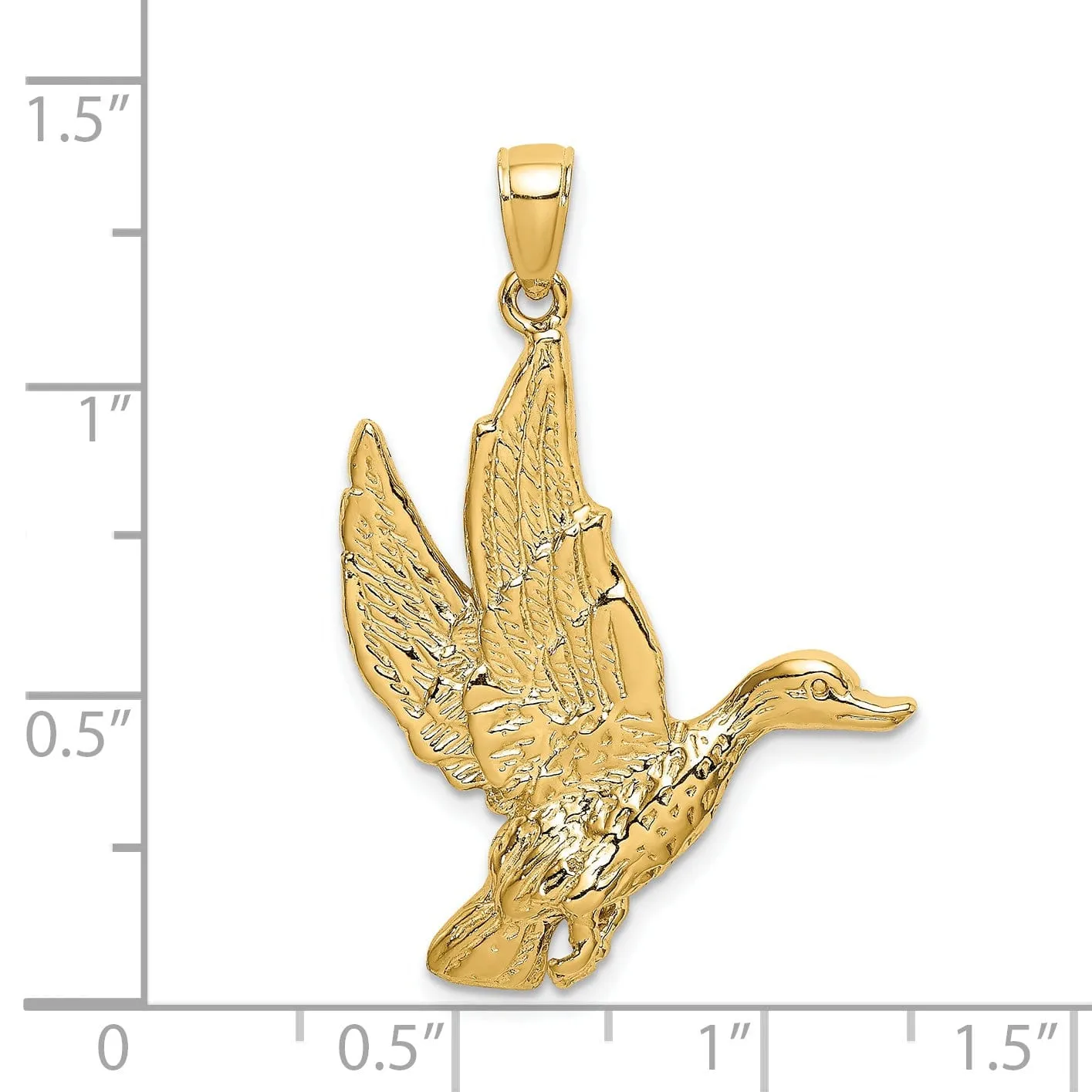 14K Yellow Gold Open Back Textured Polished Finish Flying Mallard Duck Charm Pendant