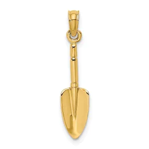 14K Yellow Gold Polished Finish 3-Dimensional Garden Trowel Tool Charm Pendant