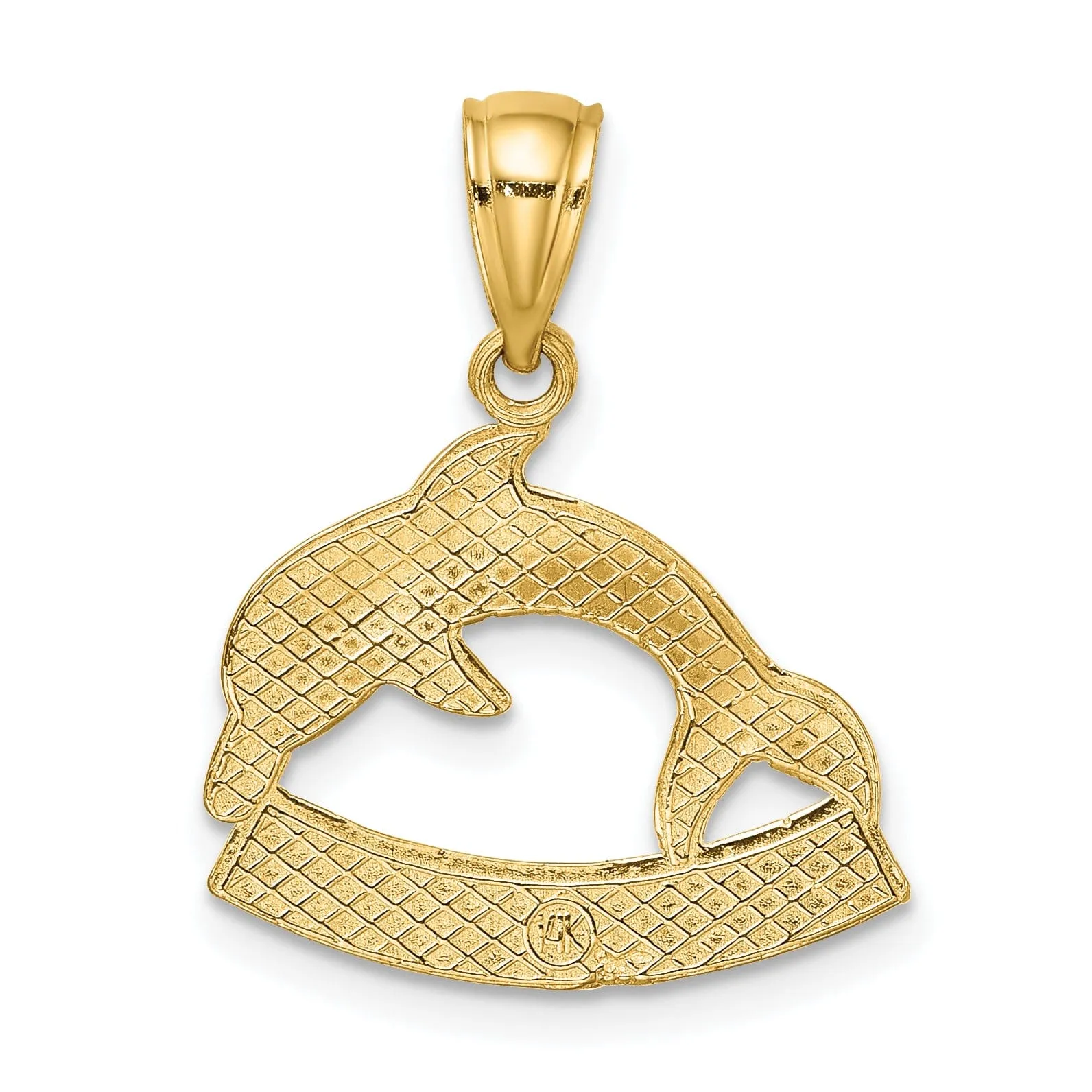 14K Yellow Gold Polished Finish Flat Back 2-Dimensional ST. MARTIN With Dolphin Charm Pendant