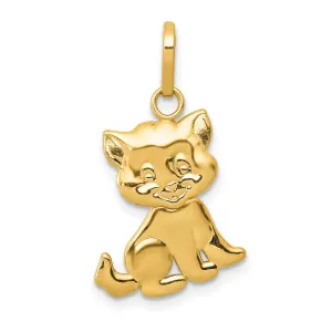 14k Yellow Gold Polished Finish Moveable Cat Charm Design Pendant