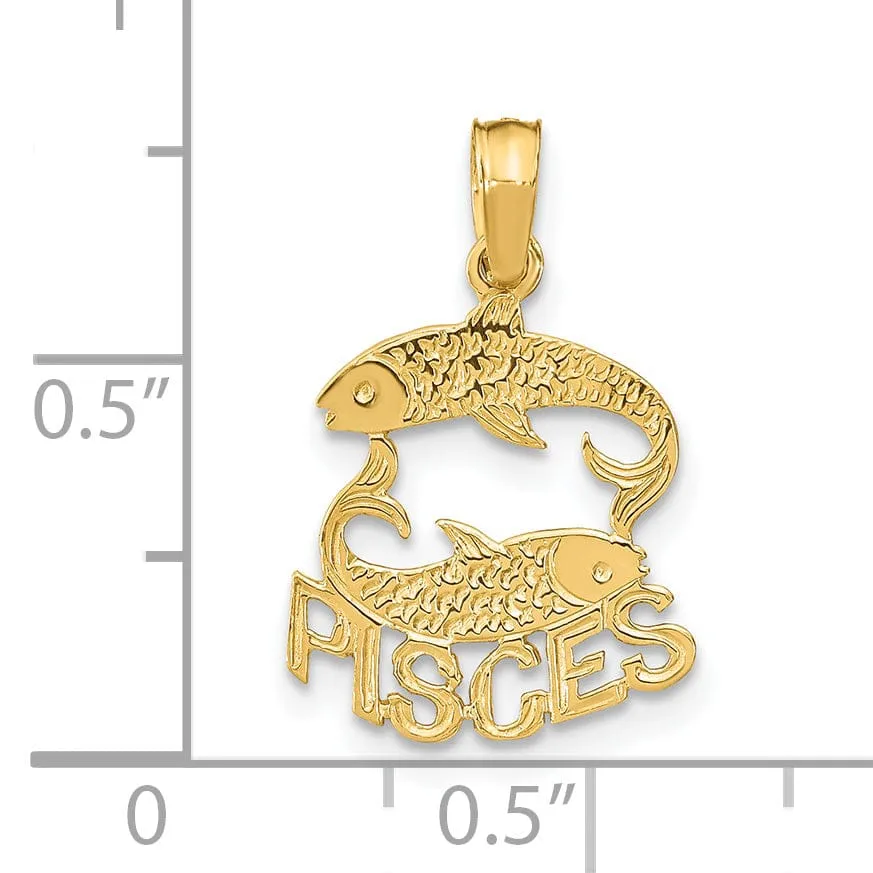 14K Yellow Gold Polished Textured Finish Zodiac PISCES Charm Pendant