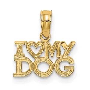 14k Yellow Gold Solid Polished Finish I HEART MY DOGS Charm Pendant