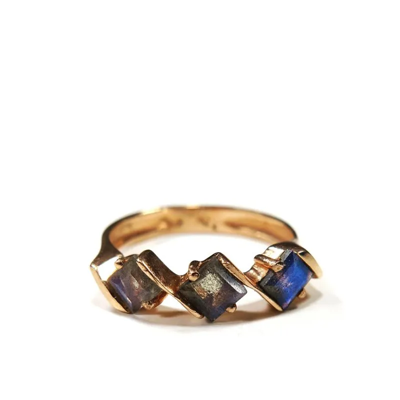 14K Yellow Gold Square Brown Labradorite 4mm Ring