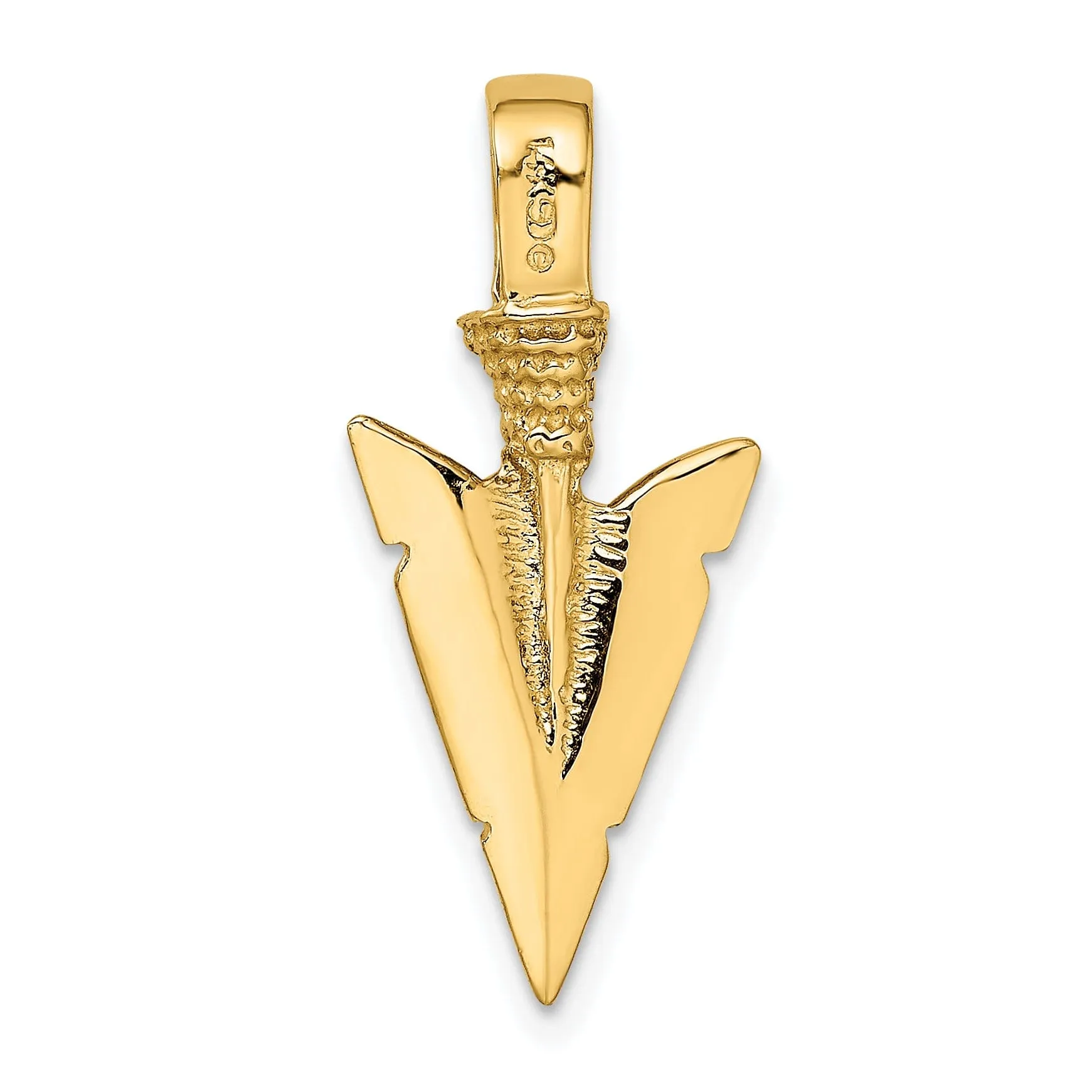 14K Yellow Gold Textured Polished Finish 3-Dimensional Arrowhead Charm Pendant