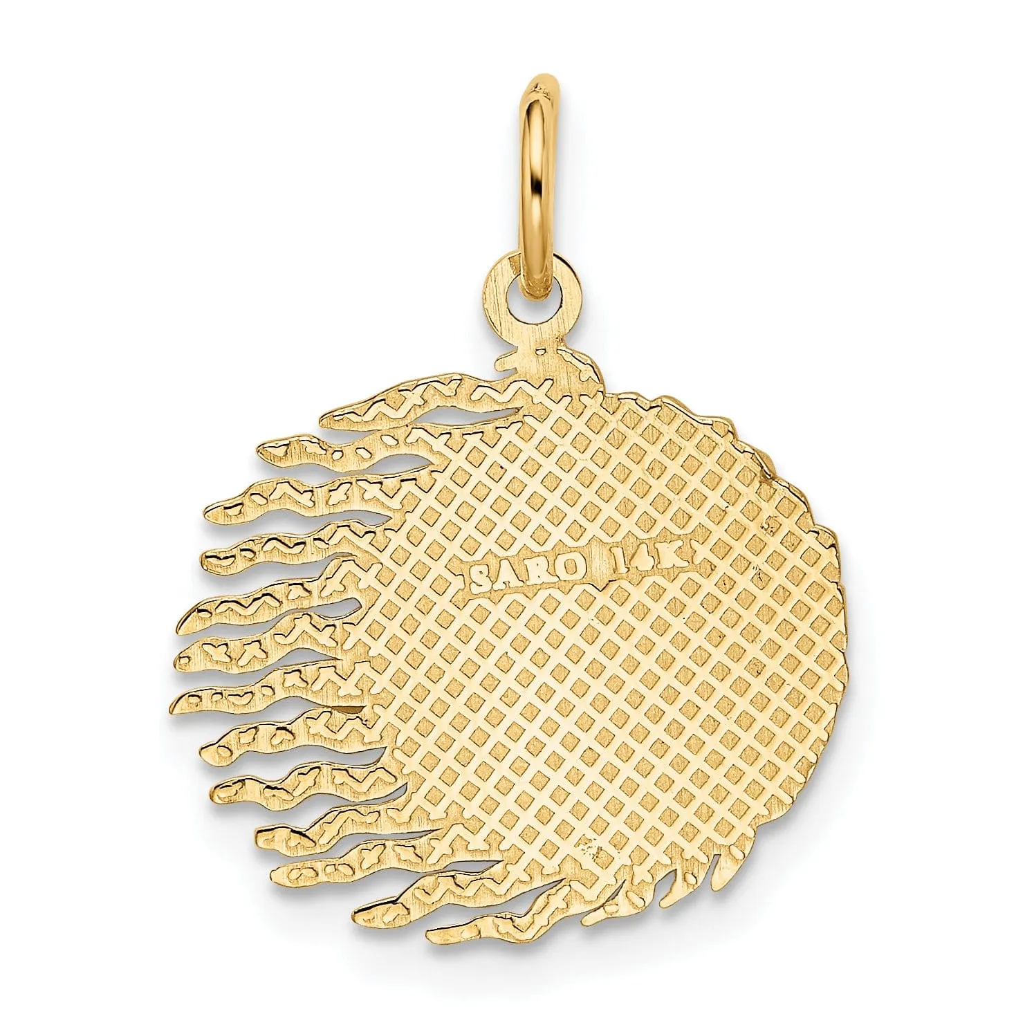 14k Yellow Gold Textured Polished Finish Flaming Sun Design Charm Pendant