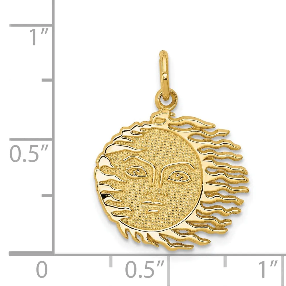 14k Yellow Gold Textured Polished Finish Flaming Sun Design Charm Pendant