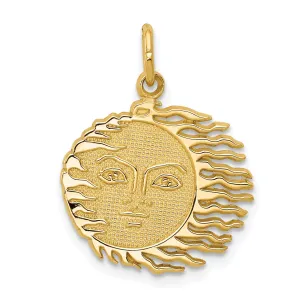 14k Yellow Gold Textured Polished Finish Flaming Sun Design Charm Pendant