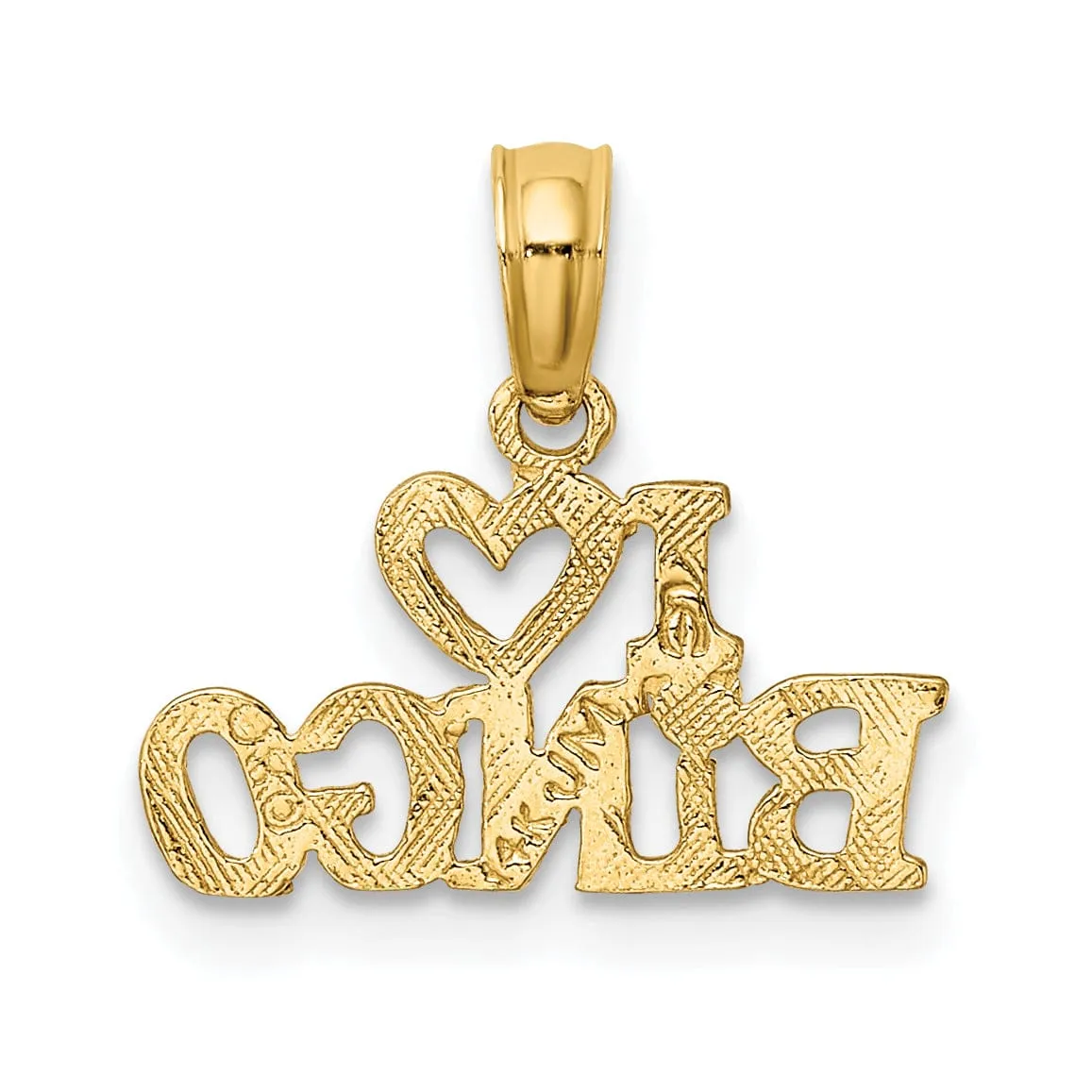 14K Yellow Gold Textured Polished Finish I LOVE BINGO Charm Pendant