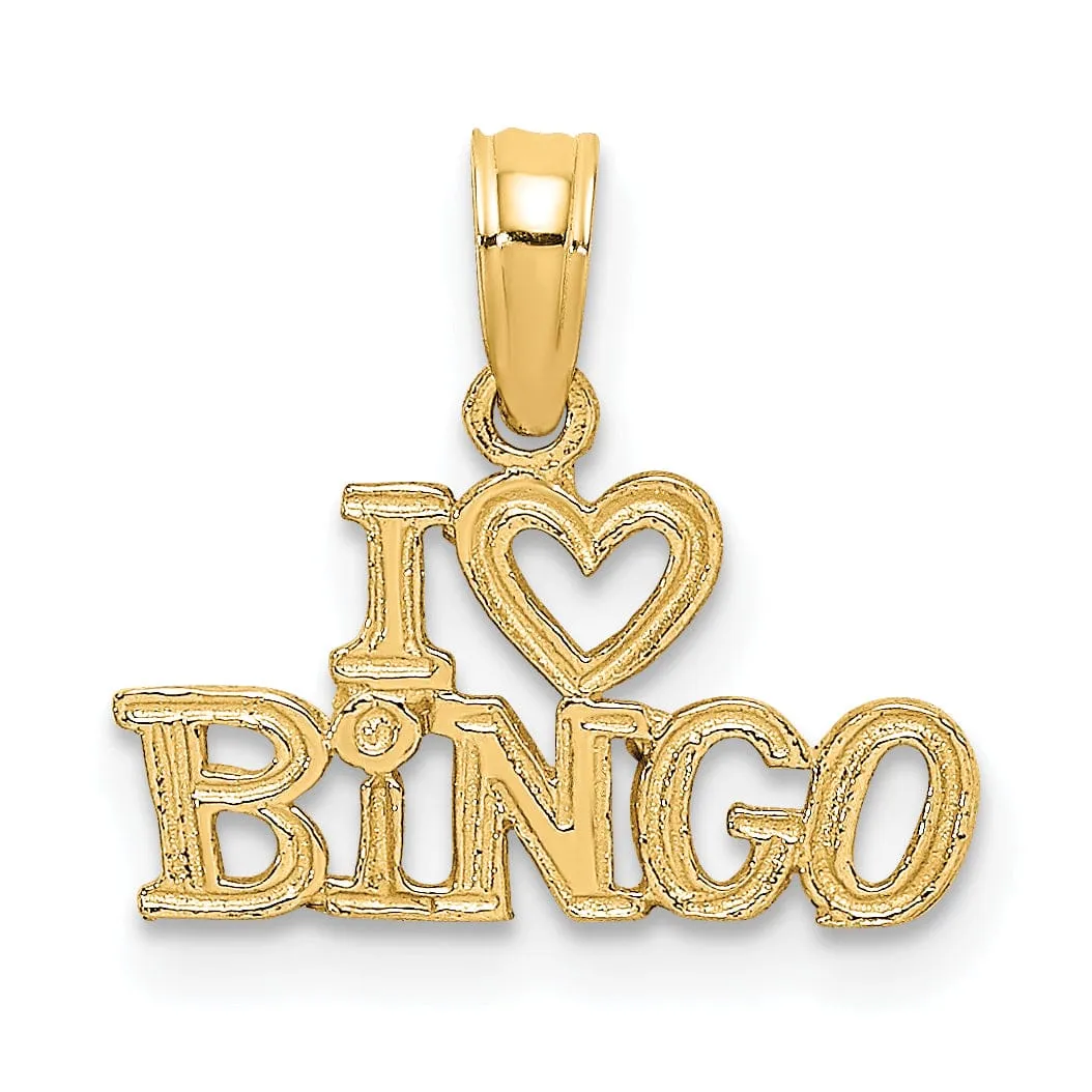 14K Yellow Gold Textured Polished Finish I LOVE BINGO Charm Pendant