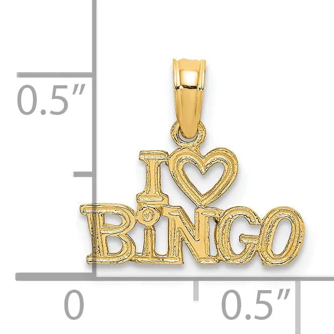 14K Yellow Gold Textured Polished Finish I LOVE BINGO Charm Pendant