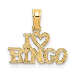 14K Yellow Gold Textured Polished Finish I LOVE BINGO Charm Pendant