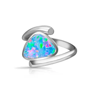 14kt White Gold split shank Opal doublet red colour ring