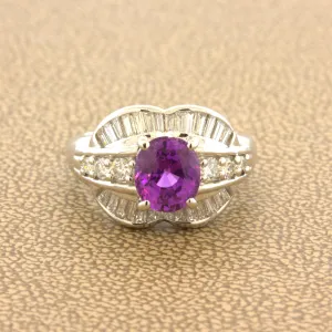 1.83 Carat No-Heat Purple-Sapphire Diamond Platinum Ring, GIA Certified