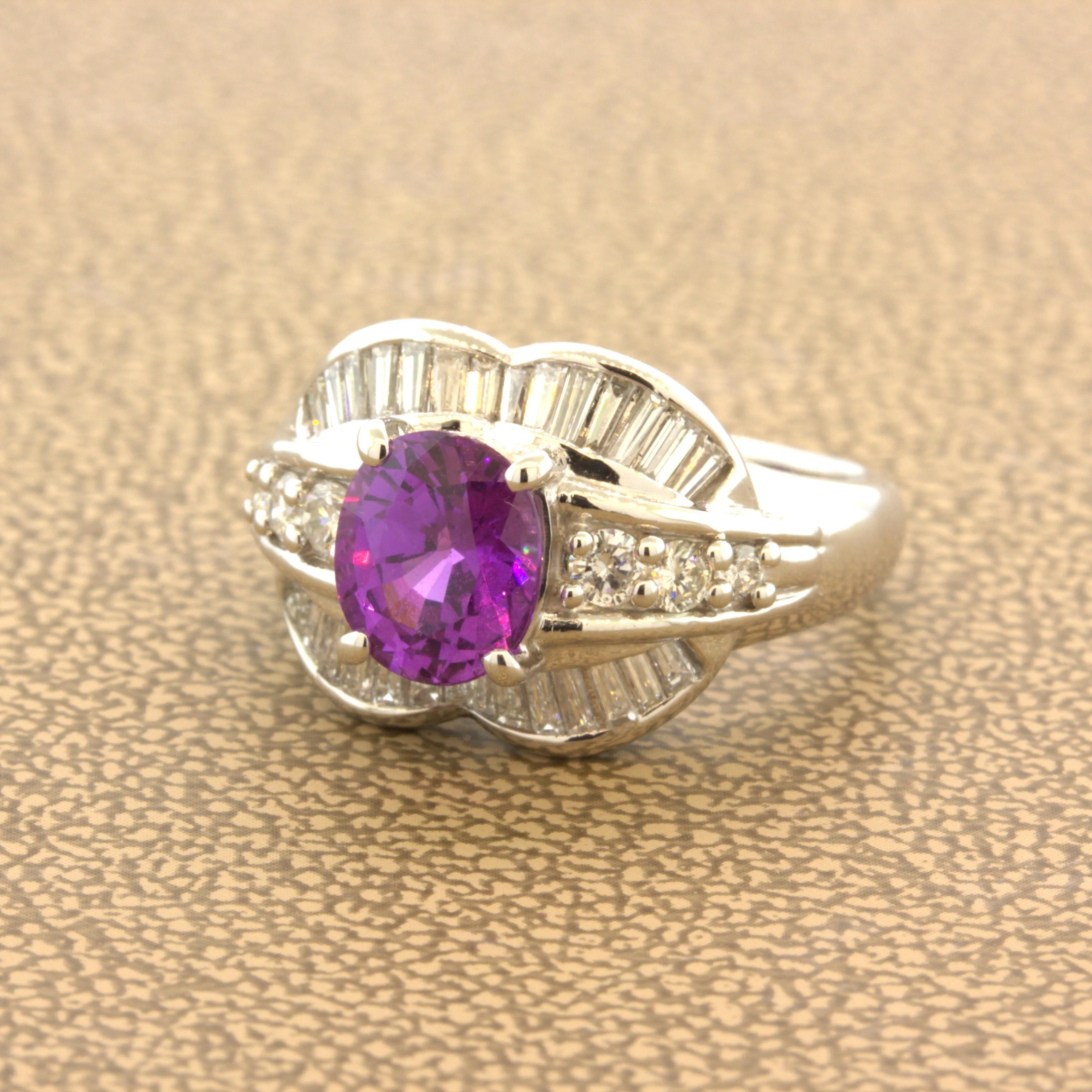 1.83 Carat No-Heat Purple-Sapphire Diamond Platinum Ring, GIA Certified