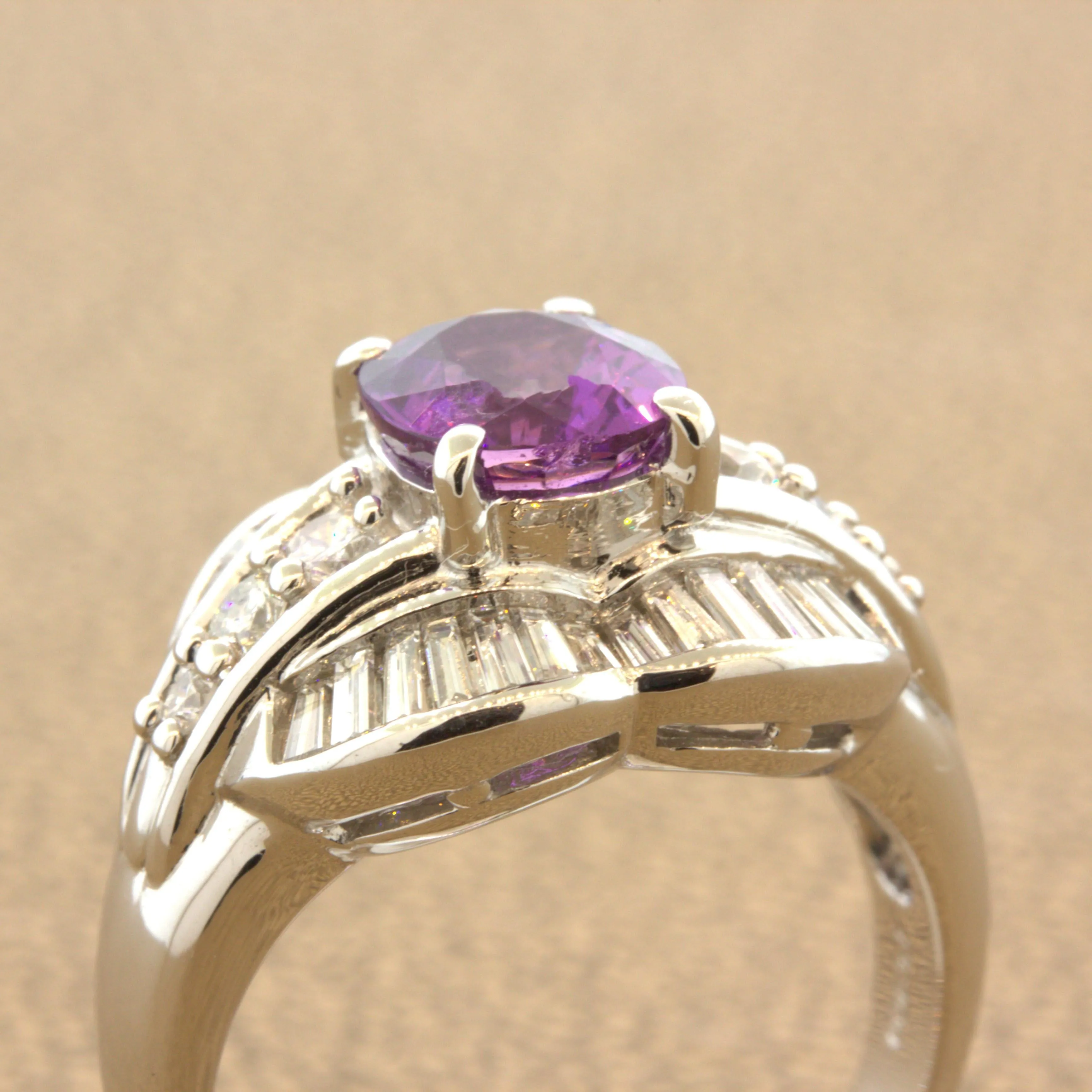 1.83 Carat No-Heat Purple-Sapphire Diamond Platinum Ring, GIA Certified