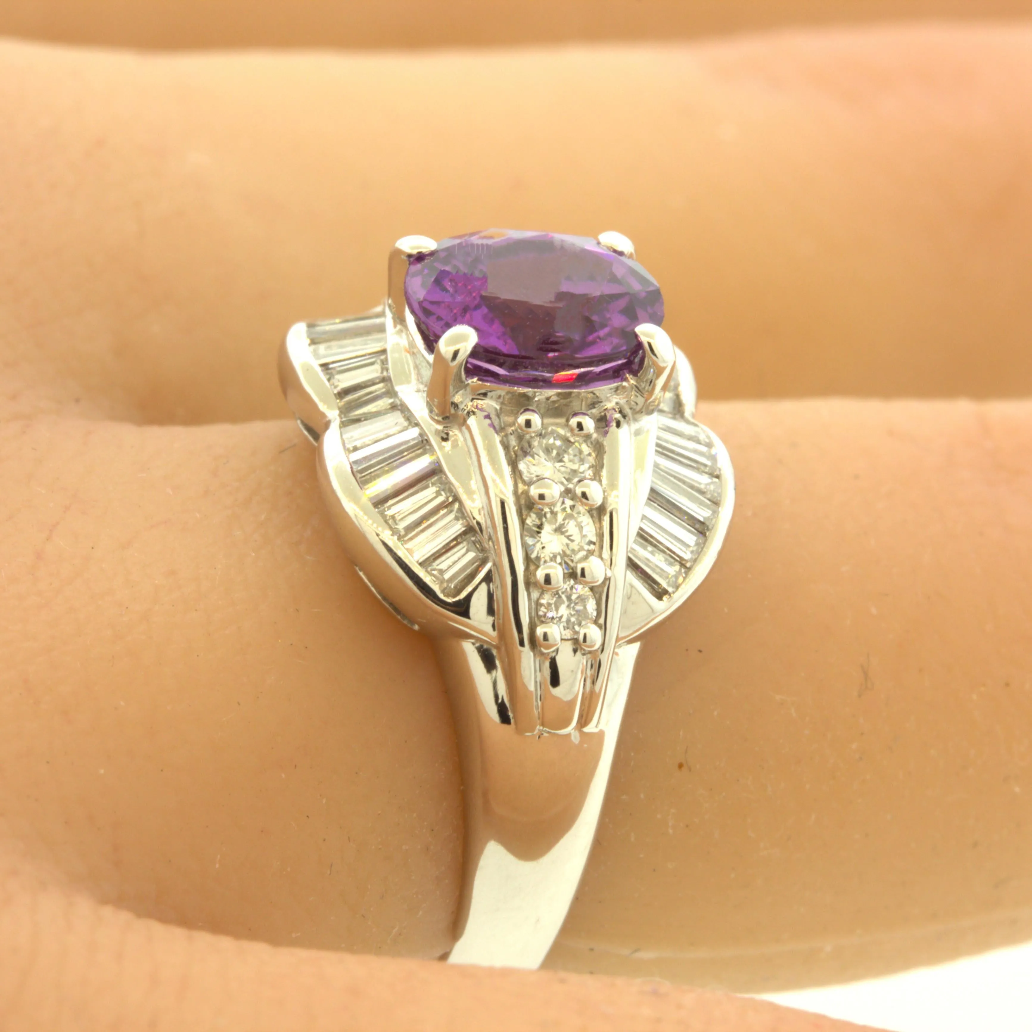 1.83 Carat No-Heat Purple-Sapphire Diamond Platinum Ring, GIA Certified