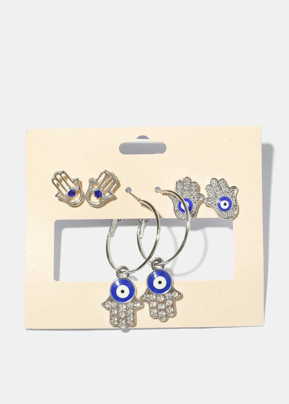 3 Pair Hamsa Hand Earrings