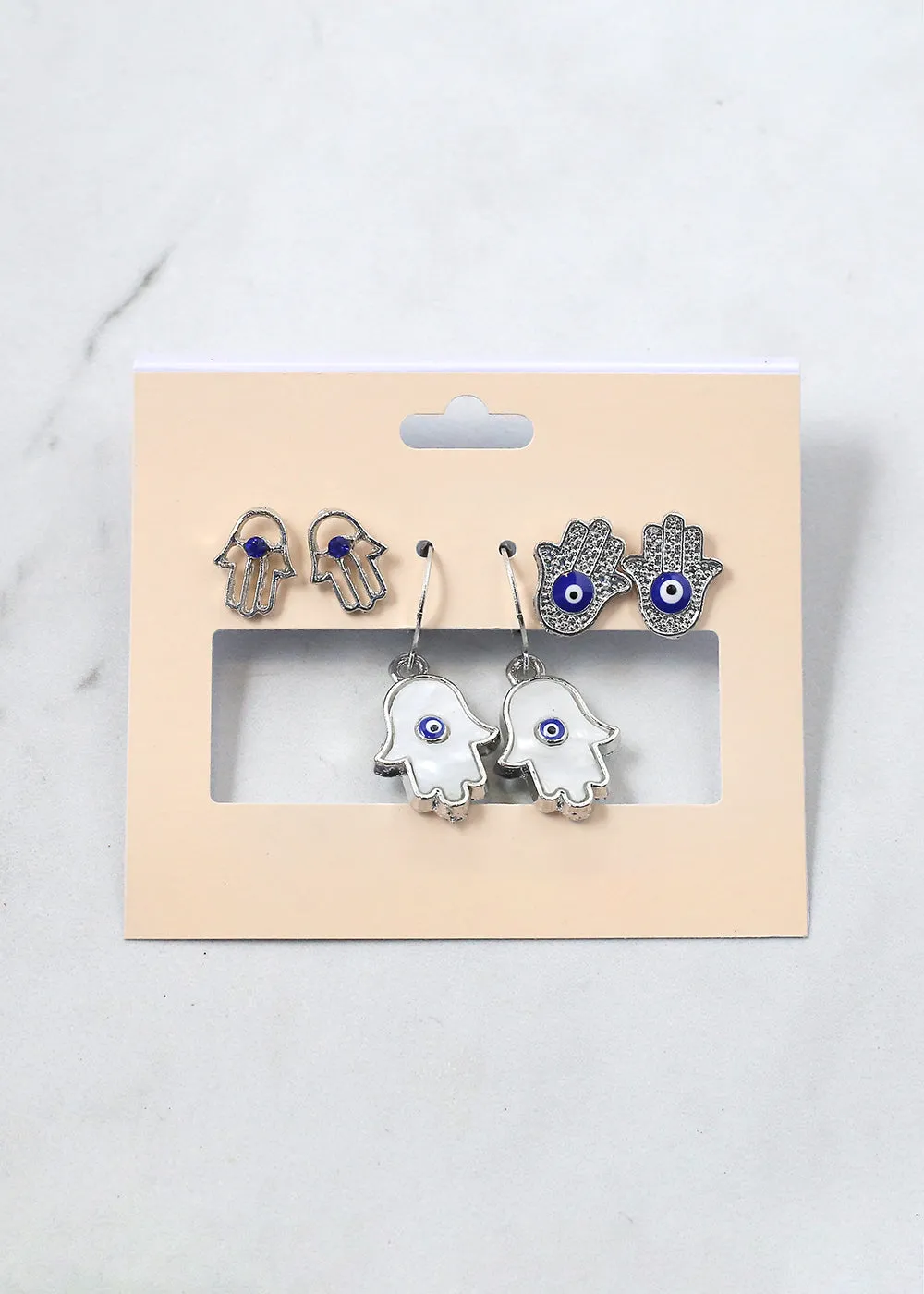 3 Pair Hamsa Hand   Evil Eye Earrings